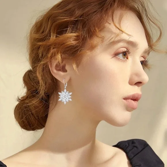 925 Sterling Silver Snowflake Earrings for Women Dangle Earrings Cubic Zirconia - Picture 7 of 7